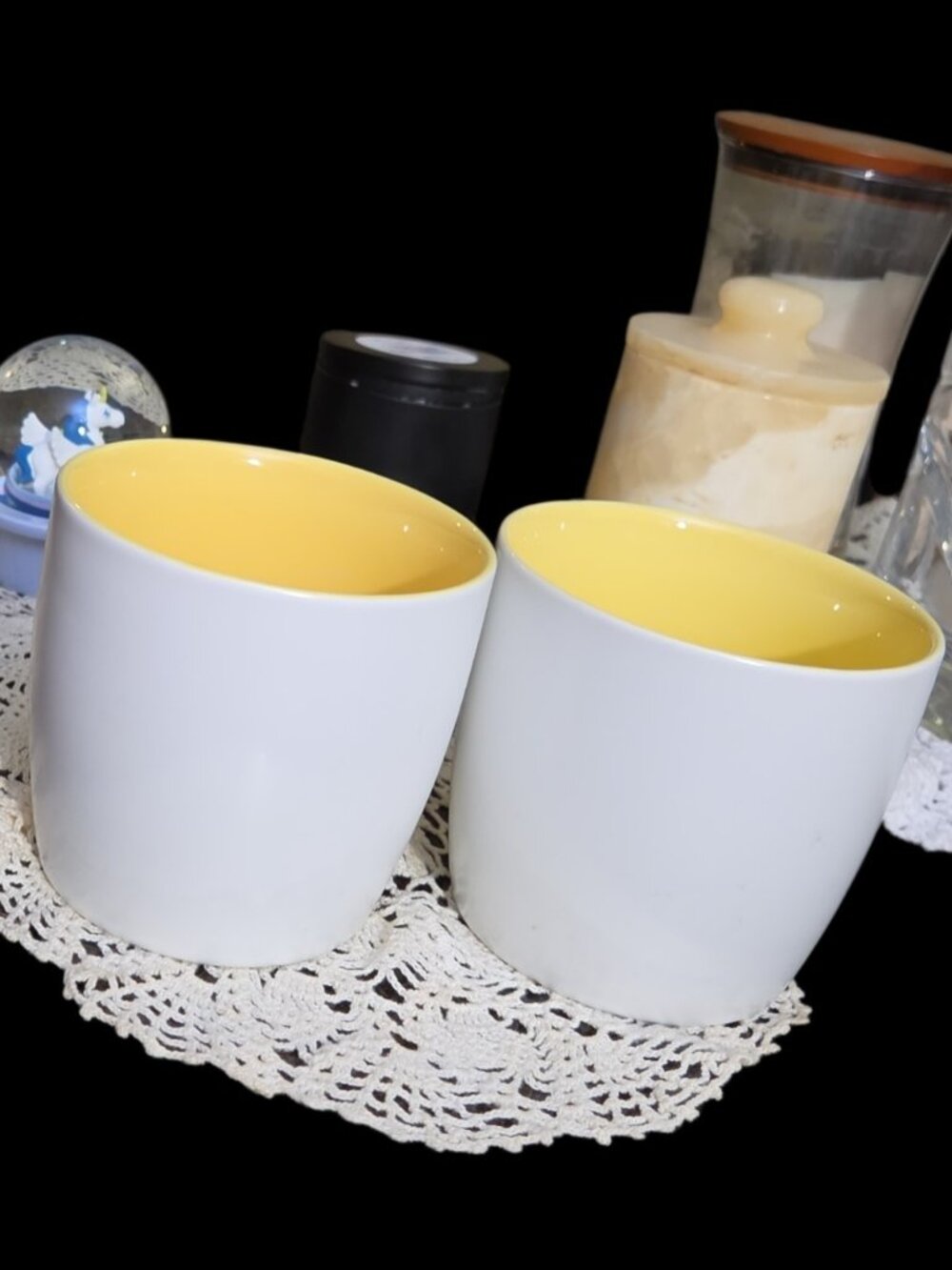 Two Starbucks White with Yellow Inside Ceramic Mugs 2011 - Picture 2 of 5